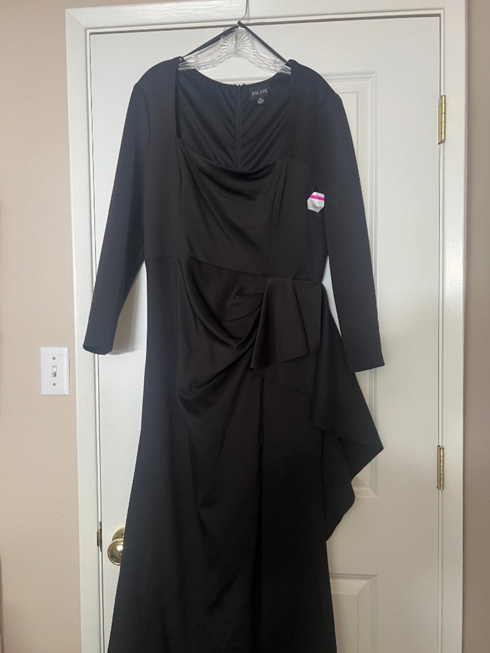 Xscape Black Ruched Scuba Ruffle Gown Size 16